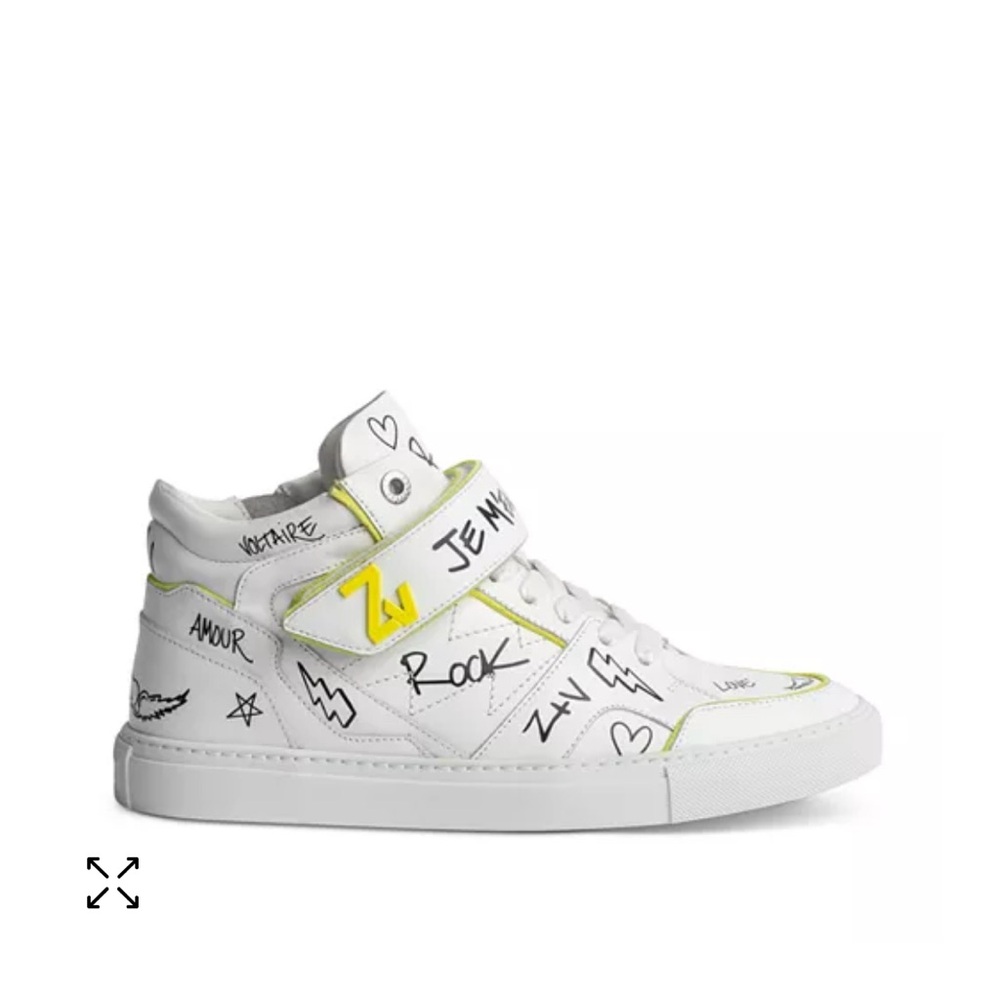 ZADIG & VOLTAIRE Sz 38 US 7 Jormi Mid Flash Graffiti Leather sneakers Orig $450